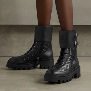 NEW Nappa Frances GG Matelasse Platform Combat Boots Size 39